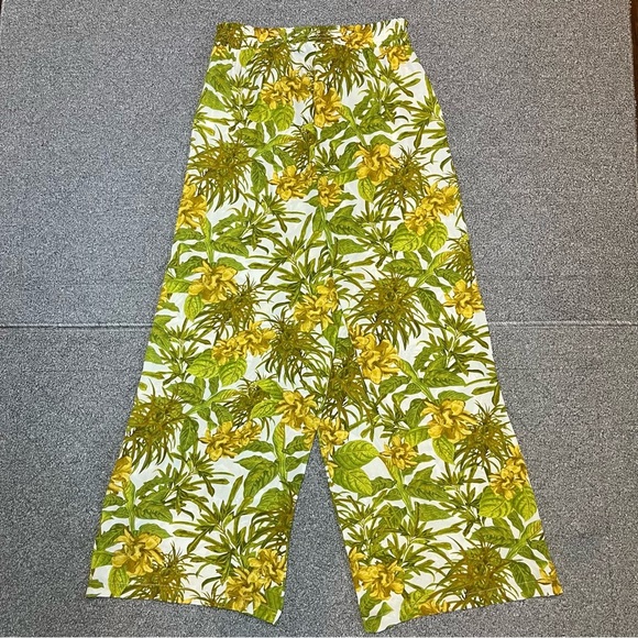 Rose & Olive Floral Sheer Wide Leg Pants Womens Size Medium Green Drawstring - Picture 11 of 11